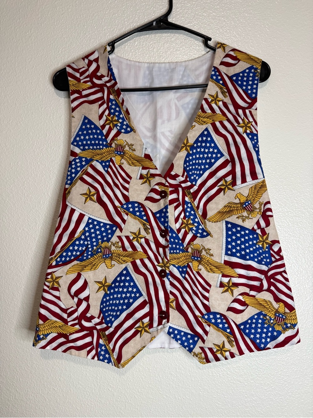 Handmade Patriotic Flag Print Women's Vest - Red, White & Blue Cotton (Box I)